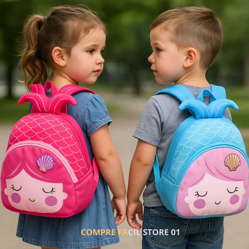 Mochila Infantil Sereia Para Escola Creche Passeios Menina Colorida Leve Resistente Fácil Limpeza