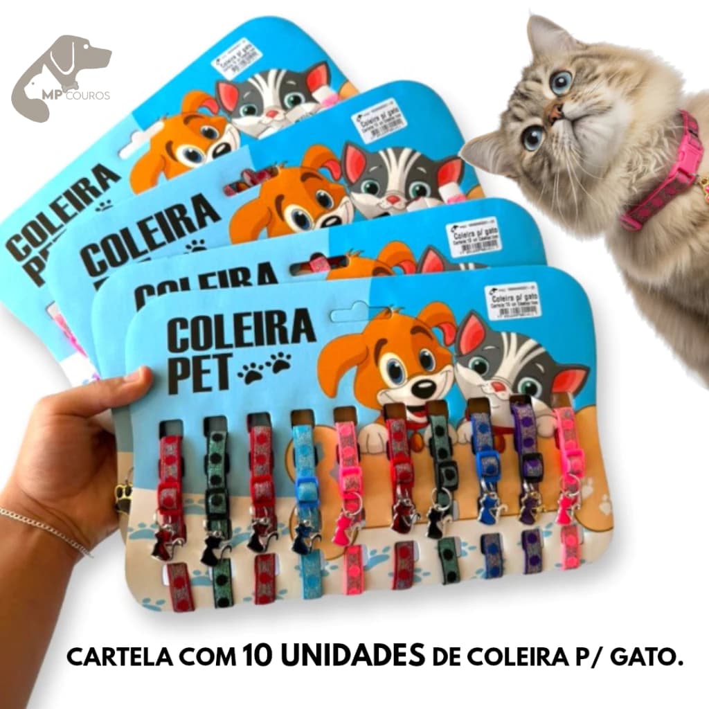 Kit 10 Coleiras para Gato Elásticas com Pingente Ajustáveis, Seguras e Antienforcamento pingentes