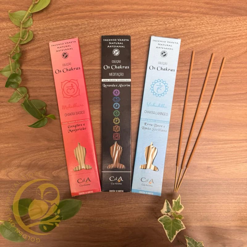 Incenso Chakras 100% Natural Cia de Aroma Vegano Sem Carvão Óleos Essenciais Florais Bach Artesanal