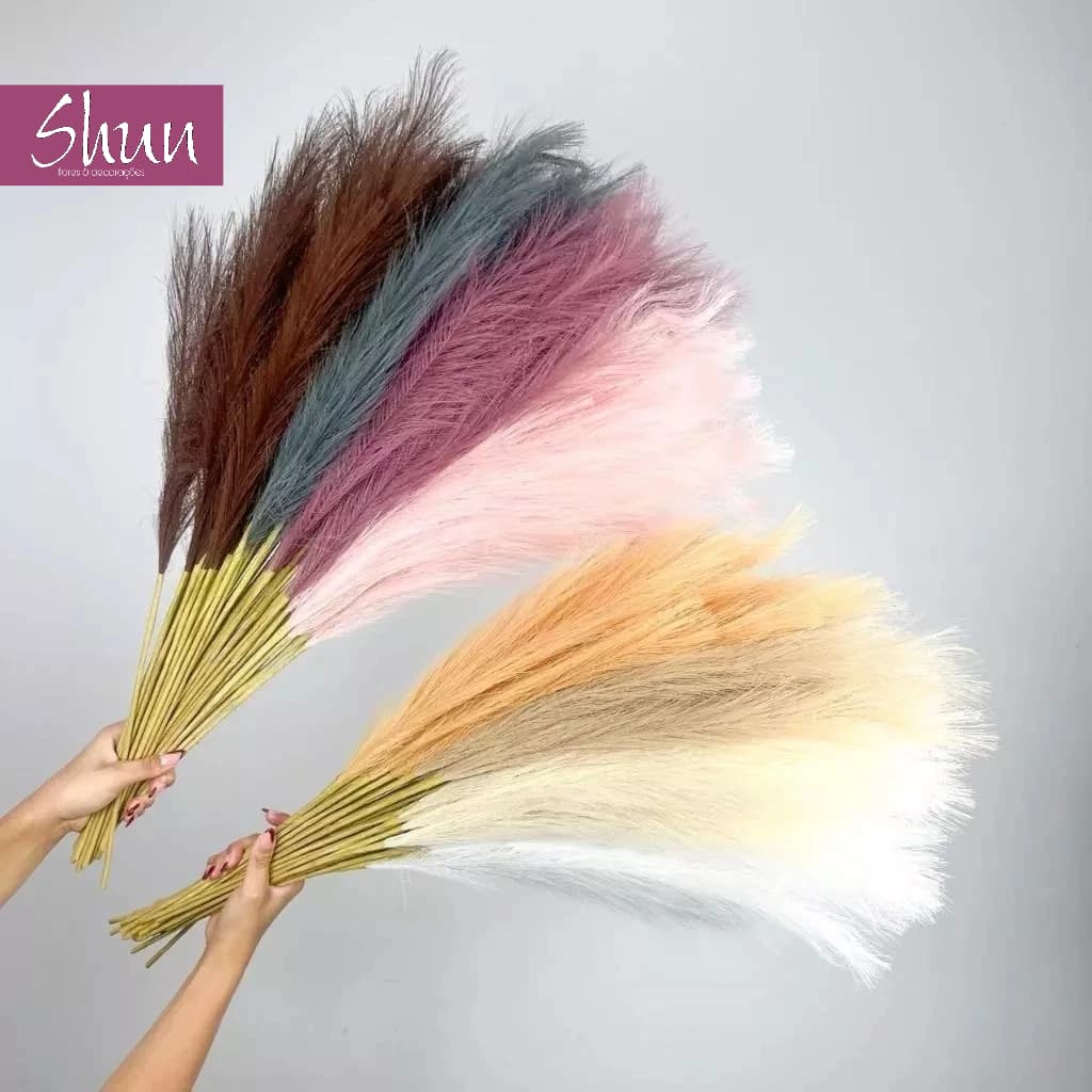 Kit Haste Capim de Plumas ROSA CLARO 75 cm Detalhe Flores Planta Artificiais Decorativa - QY803032 M