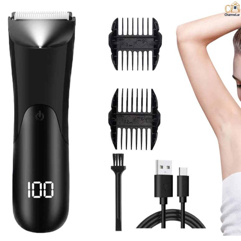 Aparador de pelos corporal unissex, à prova d'água, elétrico e recarregável + 4 acessórios