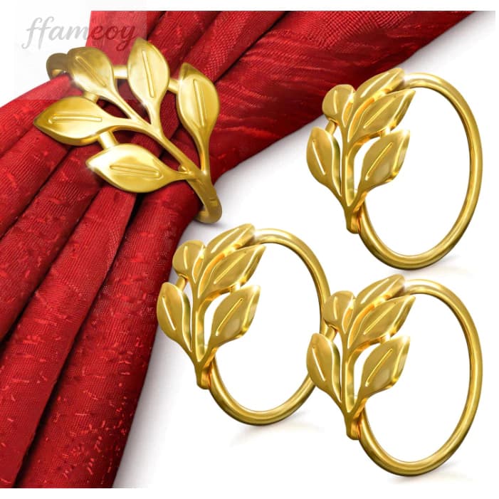 Kit 6 porta guardanapos - anéis de guardanapos de metal Folhas / ramos dourado