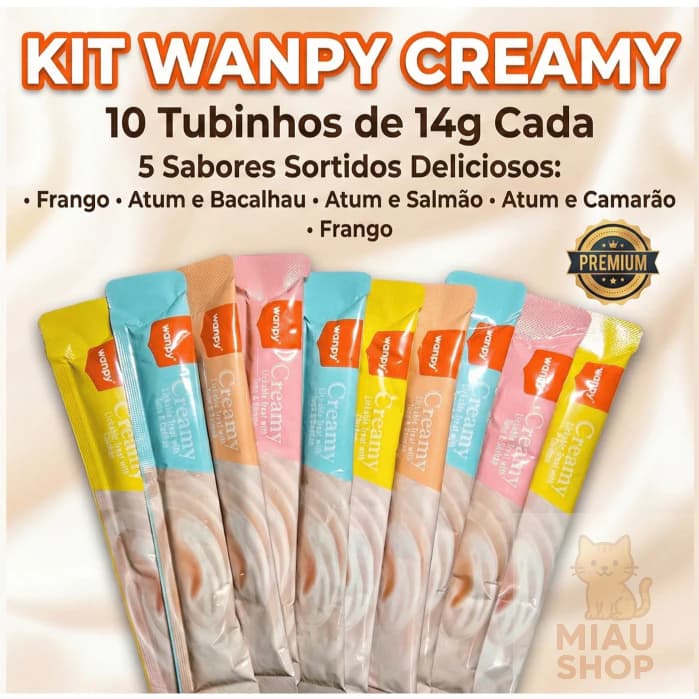 Wanpy Creamy - Truly - 10 Petisco para Gato - Snack Cremoso Premium - Sabor Frango/Atum/Salmão