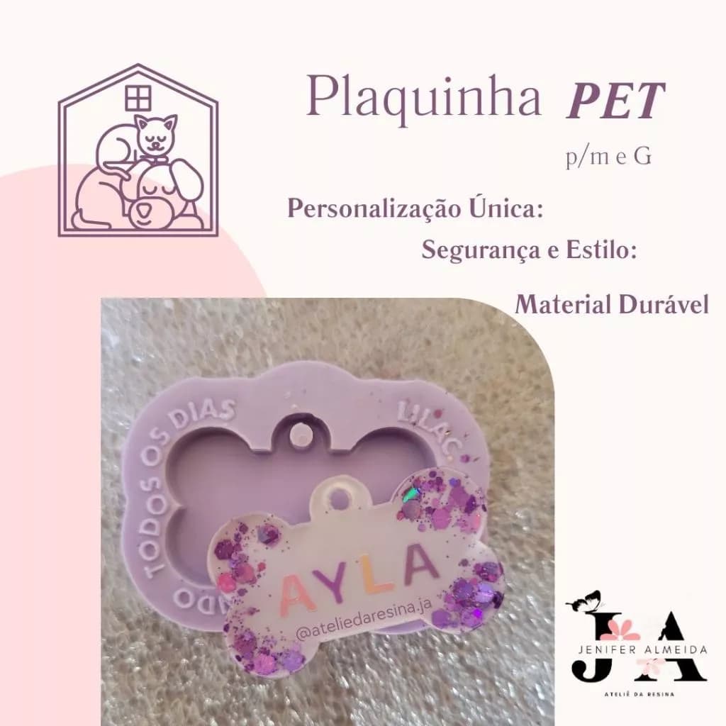 Plaquinha de identificação Pet Personalizada em Resina – Identificação para Cães e Gatos