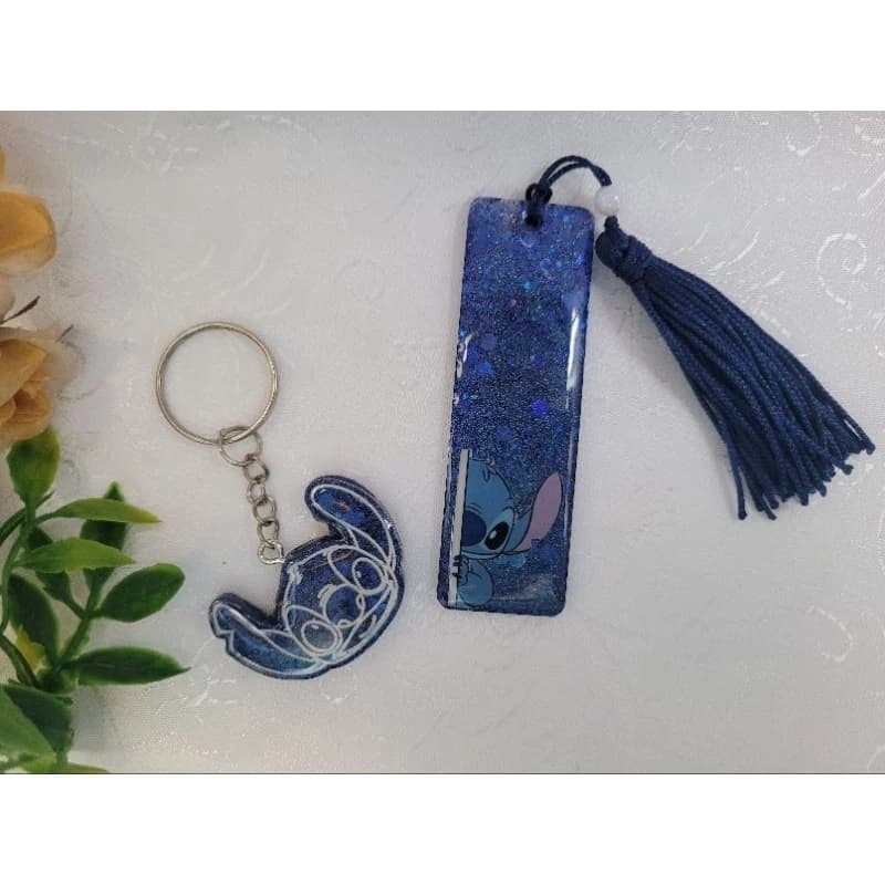 Chaveiro + Mini Marca Páginas Personalizado Azul com Glitter | Presente Criativo|Acessório Leitura