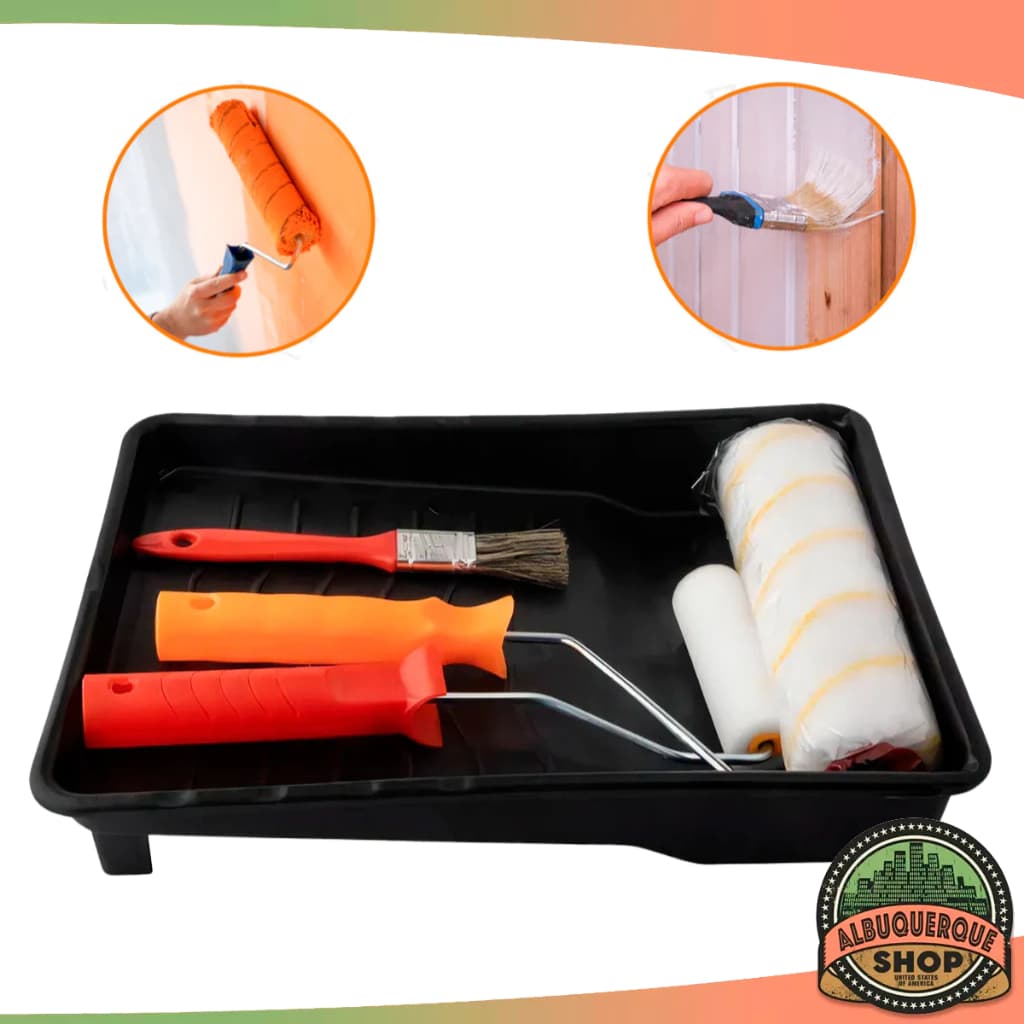 Kit Pintura Econômico Básico 4 Peças Para Parede Bandeja Rolo De Pintura E Pincel