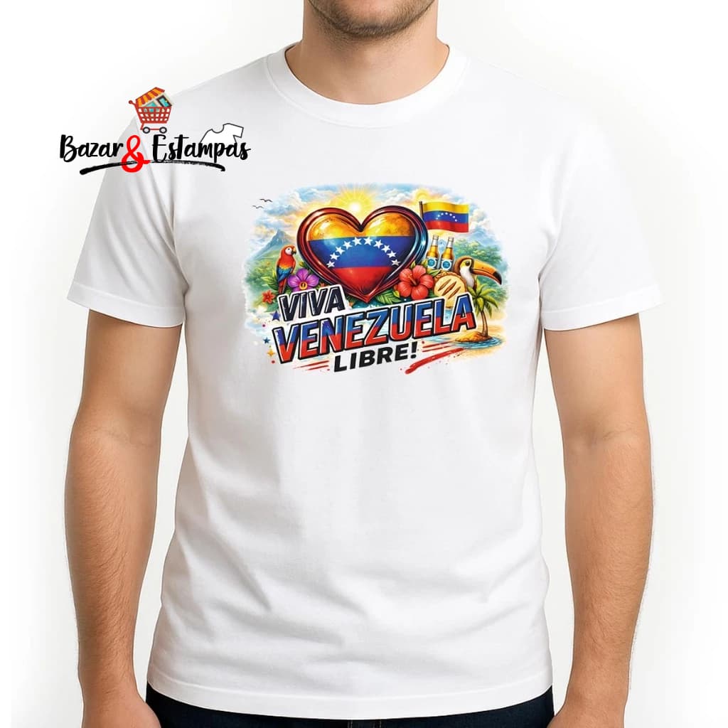 Camiseta Viva Venezuela Libre Força Venezuela Unissex Viva Livre Masculino e Feminino