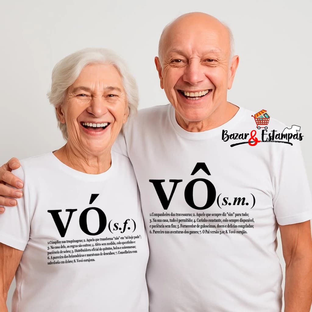 2 Camisetas Vó e Vô Camisa Vovó e Vovô Presente para Avós Dicionário