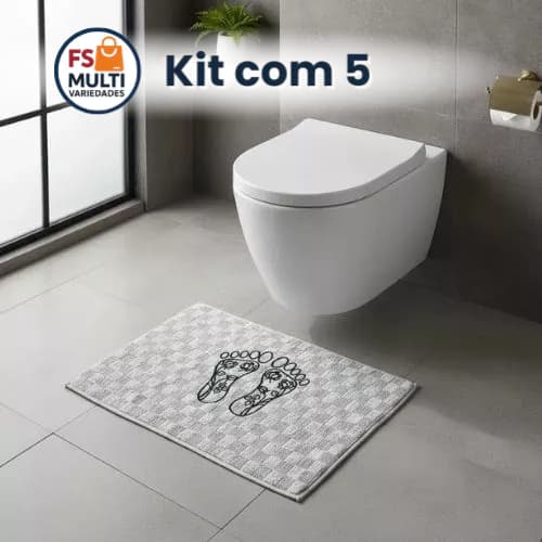 Tapete Banheiro Atoalhado 5 Peças Piso Toalha Atoalhado Estampado – Kit 5 Tapete Pezinho