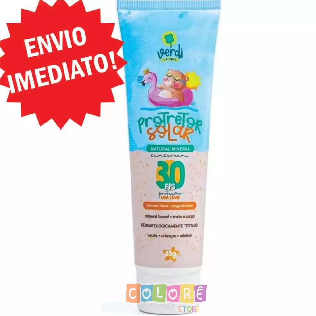 Protetor Solar Natural Mineral Físico Rosto Corpo Bebês Crianças Gestante FPS30 Verdi Natural