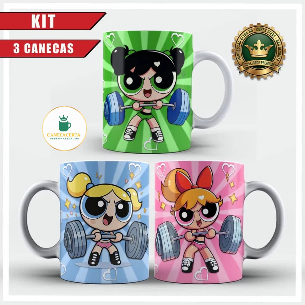 Canecas Personalizada Fitness Meninas Super poderosas Cerâmica 325ml