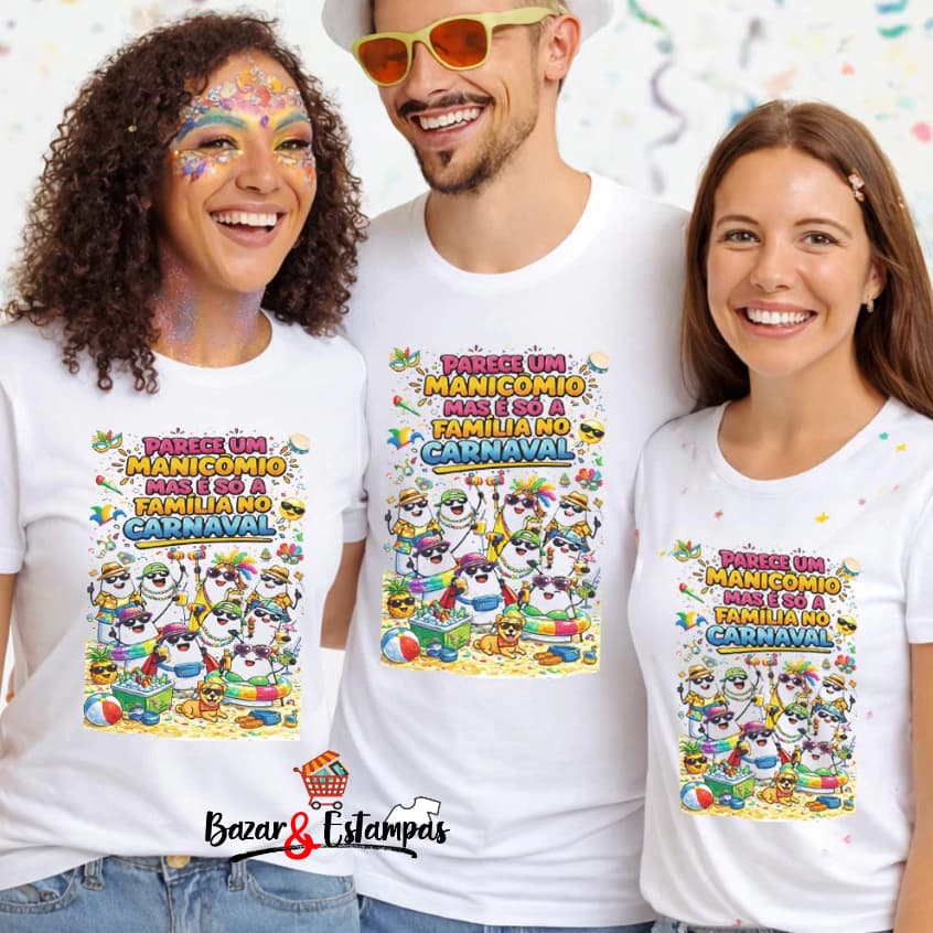 1 Camiseta Parece um Manicômio mas é só a Família no Carnaval Viagem  em Família Bloco Abadá Grupo