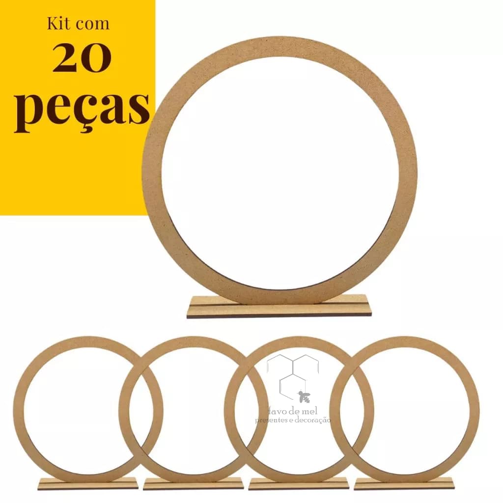 20 Centro Mesa Aro MDF 20cm Redondo com Base Decoração Festa Infantil Casamento Debutante 15 Anos