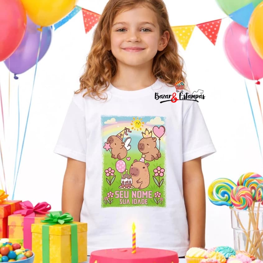 1 Camiseta Aniversário Personalizada com seu Nome Tema Capivara Camisa Capivara Unissex Nom Ida Chat