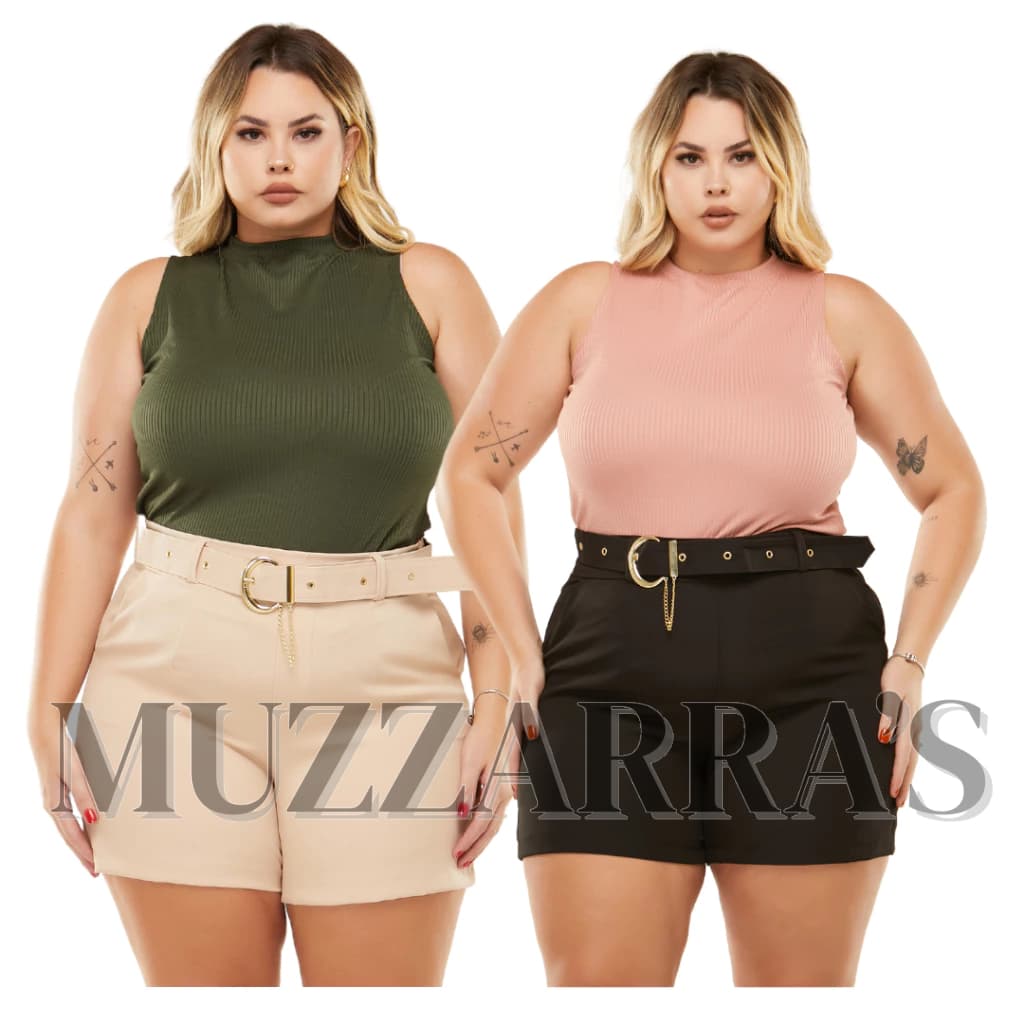 Kit 2 Shorts Alfaiataria Feminino Com Cinto Plus Size Social Moda Grande