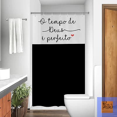 Cortina de Box c/ Visor Transparente Estampas Com Ganchos PVC