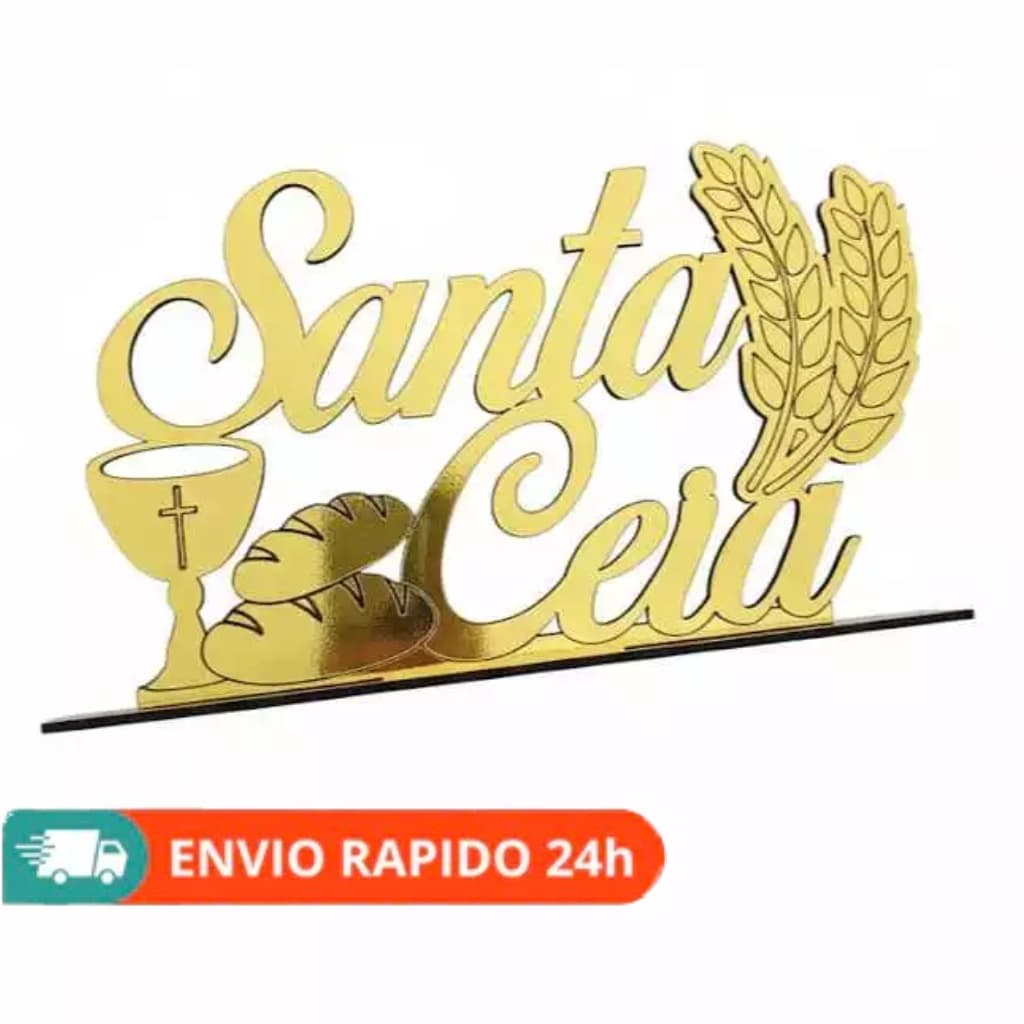 placa decoração mesa de Santa Ceia vários tamanhos cru, dourado e prata