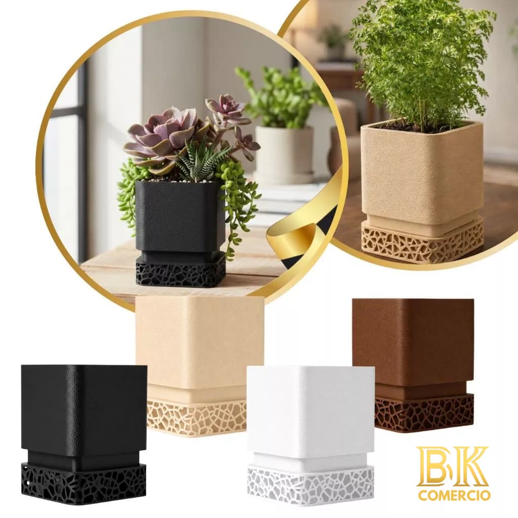 Vaso Planta Quadrado Moderno Felpudo com Fundo de Drenagem