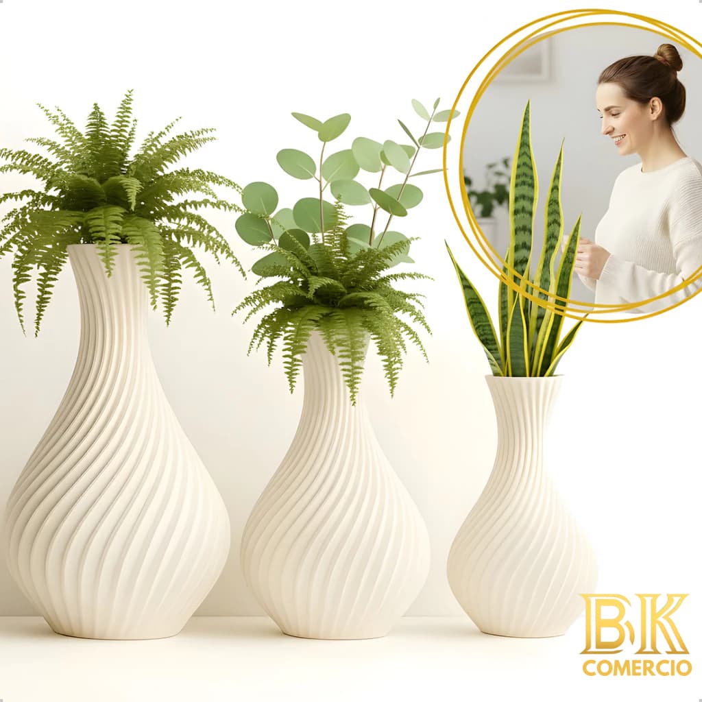 Kit 3 Vasos Espiral Moderna Elegante Luxo Decoração Interna Trio Decorativo Estilo Escandinavo Clean