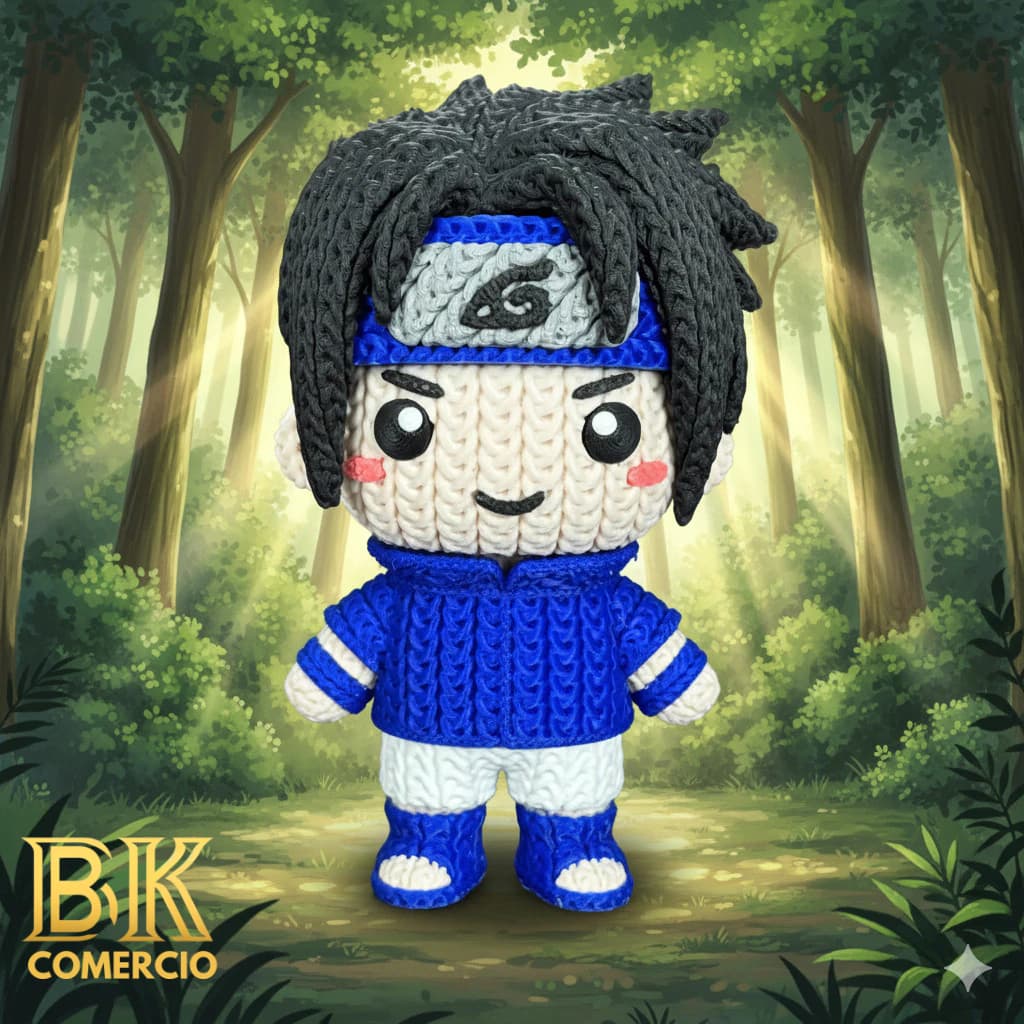 🎁 Boneco Geek Estilo Japonês – Miniatura 3D Artesanal Decorativa Ninja Azul Em Crochê