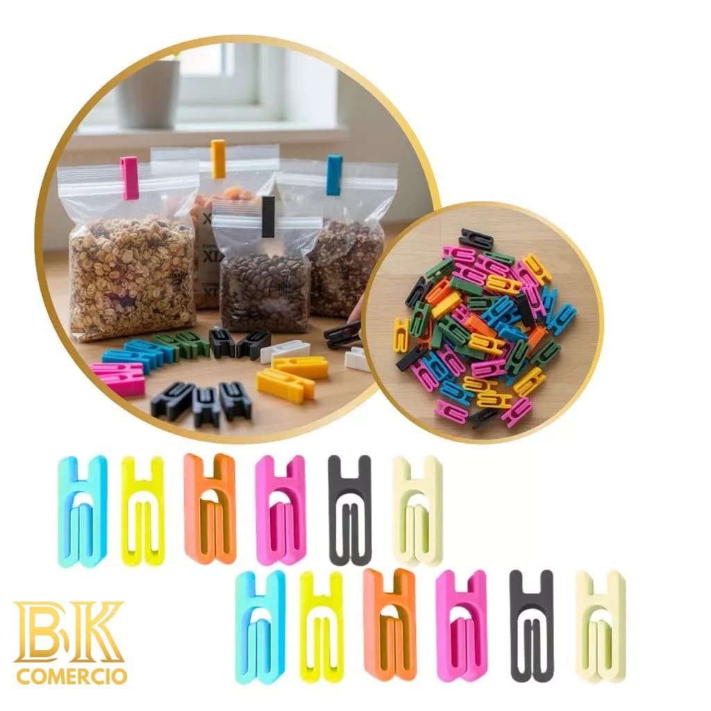 Kit 12 Mini Presilhas Clipes Fecha Saco Embalagem Alimentos