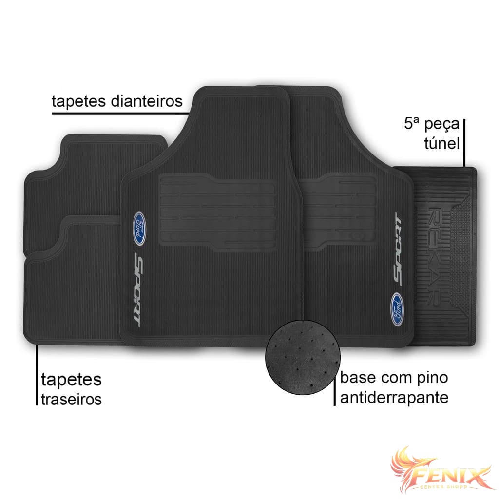 Tapete de Carro Ford Ka Borracha 5 peças Ká Fiest, Ecosport Escort Fusion Tapete Auto para Carro Carpete Sport Preto