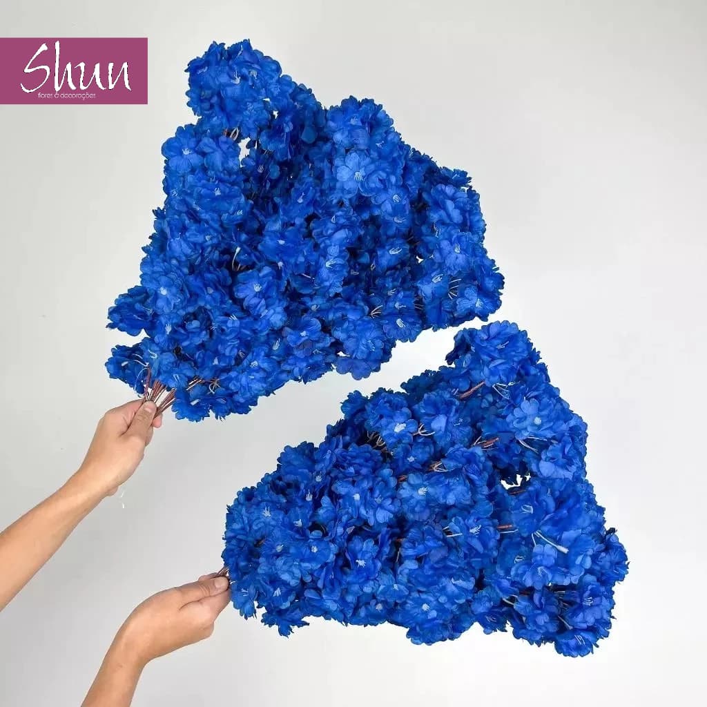 Kit 10 a 40 Flores 45cm Flor Cerejeira artificial Decoração Casa - A-520 COR: AZUL ESCURO