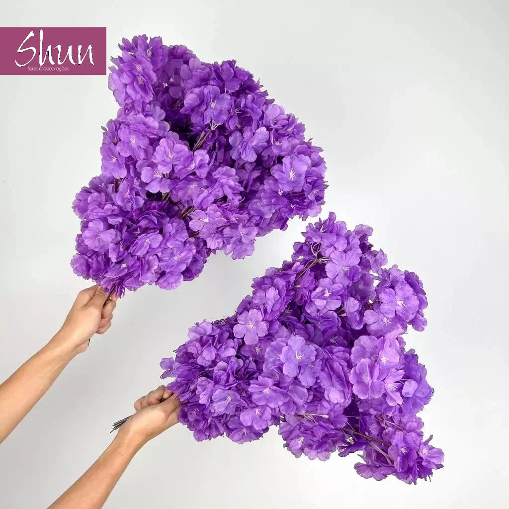 Kit 10 a 40 Flores 45cm Flor Cerejeira Artificial Decoração Casa - A-520 ROXO