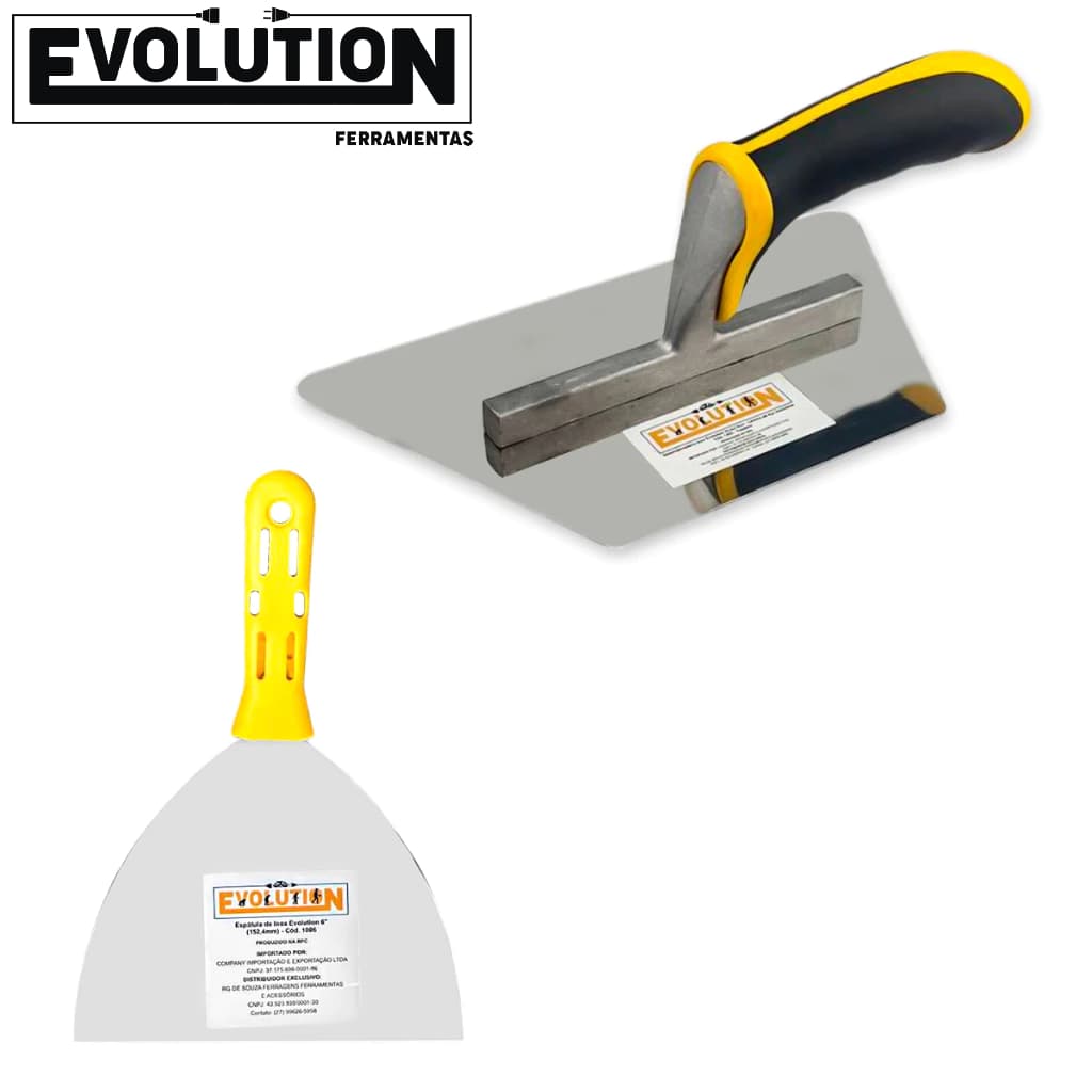 Espátula com Desempenadeira Evolution Trapézio Rígida Aço Inox Efeito Cimento Queimado Textura