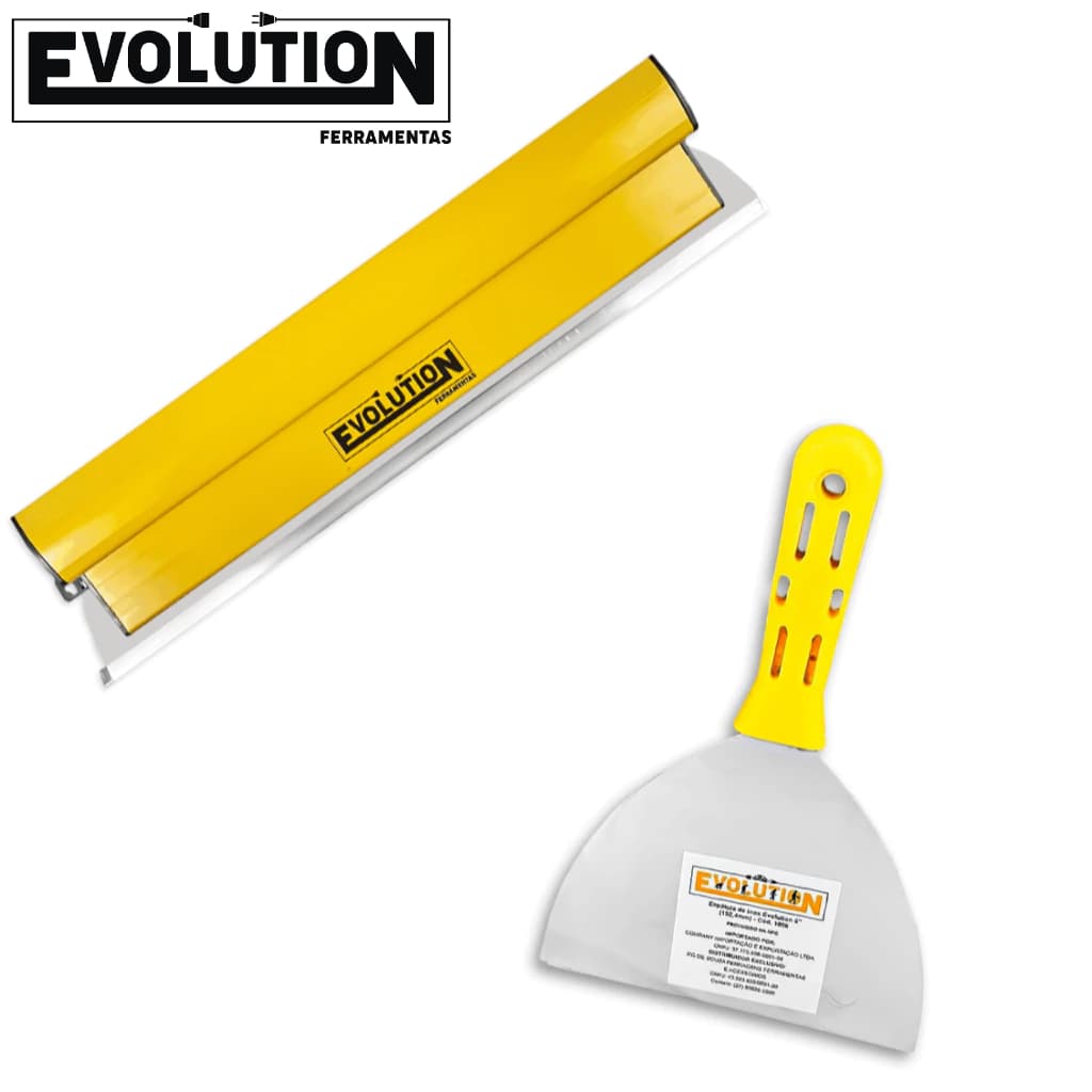 Kit Desempenadeira 40cm + Espátula 6pol Evolution Flexível P/ Massa, Acabamento, Gesso Profissional