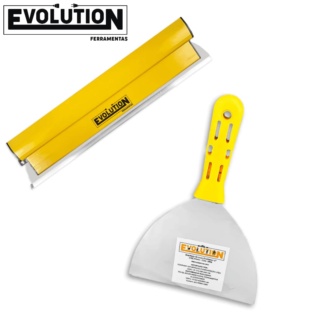 Kit Desempenadeira 60cm + Espátula 6pol Evolution Flexível Profissional P/ Massa, Gesso, Acabamento