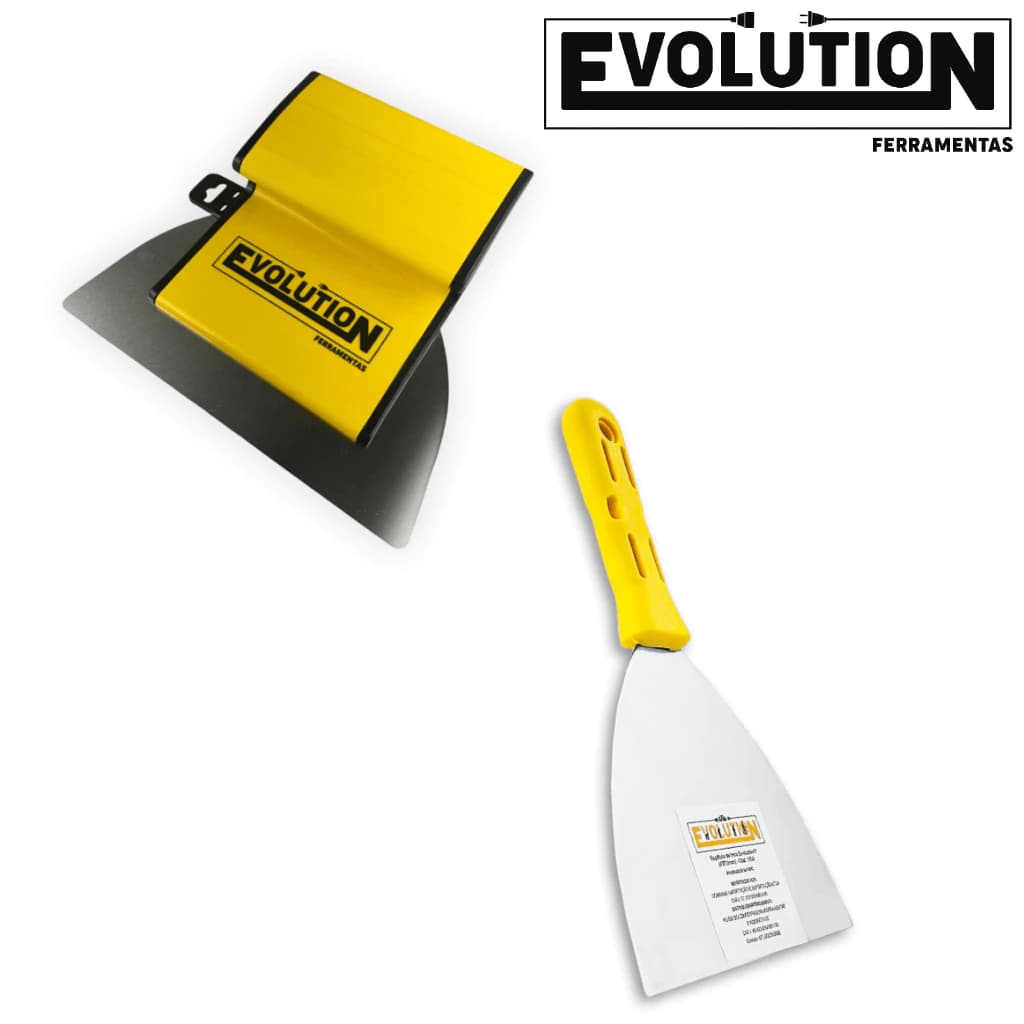Kit Desempenadeira 16cm + Espátula 5pol Evolution Flexível P/ Acabamento, Massa, Gesso Profissional