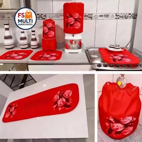 Kit Jogo De Cozinha Estampado 7 Peças Oxford Capas Panos De cozinha Várias Cores