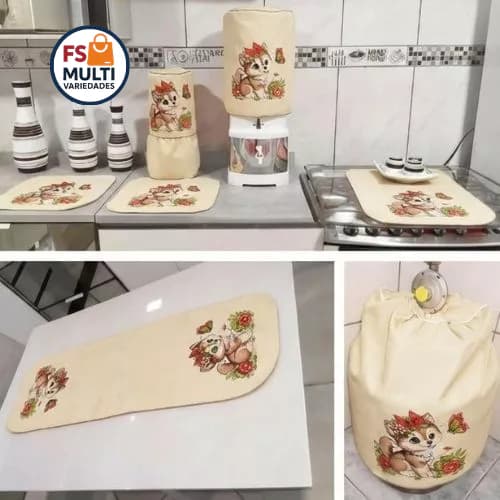 Kit de Cozinha Oxford Completo 7 Peças Estampado Capas e Panos Decorativos