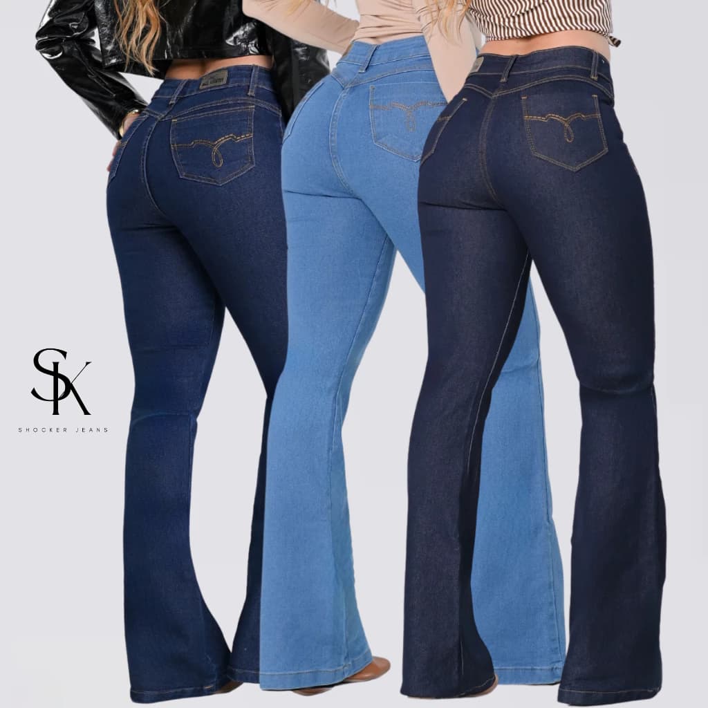 Calça Jeans Country Flare Feminina Boiadeira Premium Com Elastano Cintura Alta Empina Bumbum