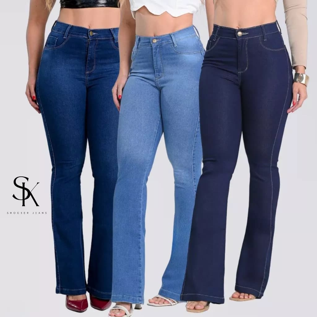 Calça Jeans Flare Feminina Premium Empina Bumbum Com Elastano Cintura Alta