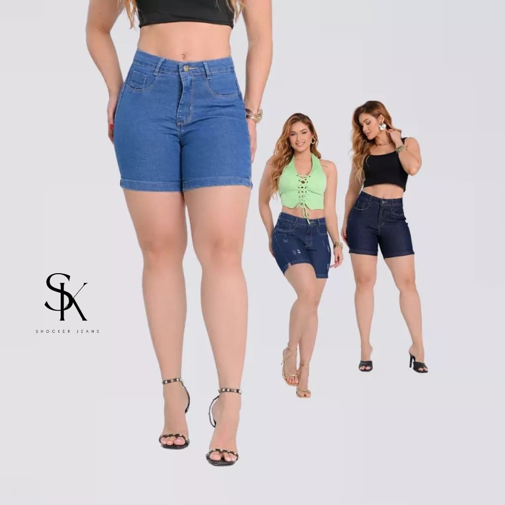 Short Jeans meia coxa premium empina bumbum cintura alta bermudinha