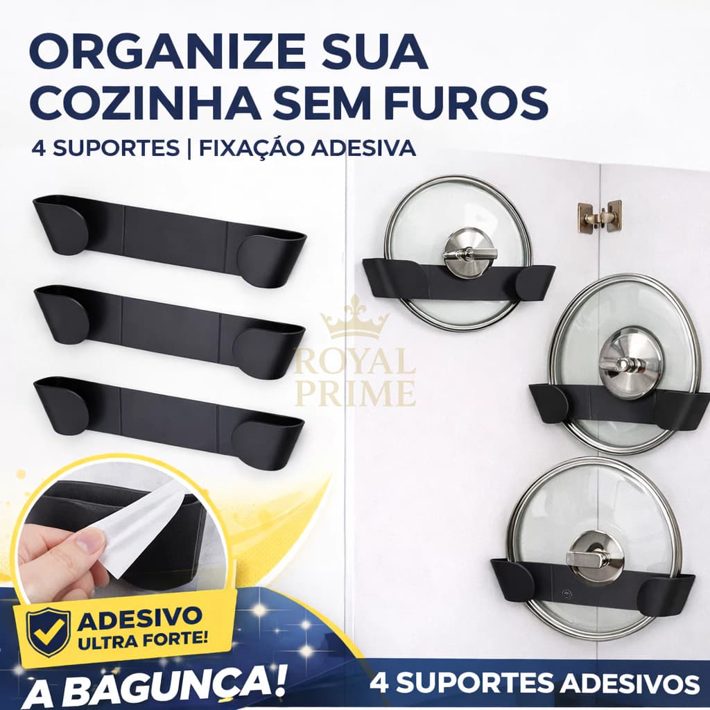 Kit Suporte Para Tampa de Panela 4 unidades | Adesivo organizador de Armário | Cozinha Sem furo