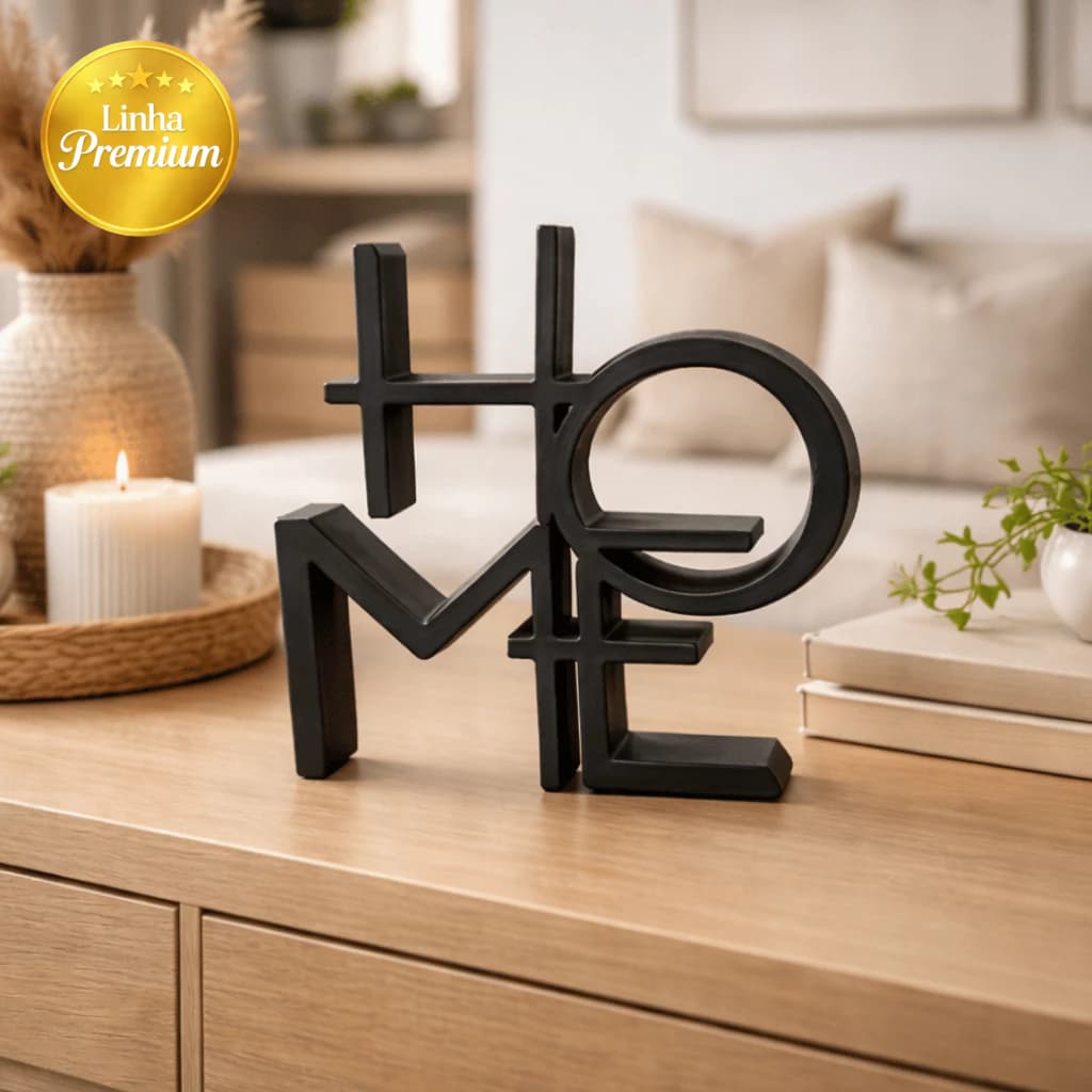 Placa Decorativa HOME Escultura Enfeite para Mesa Estante Sala Moderno Preto Branco 12cm