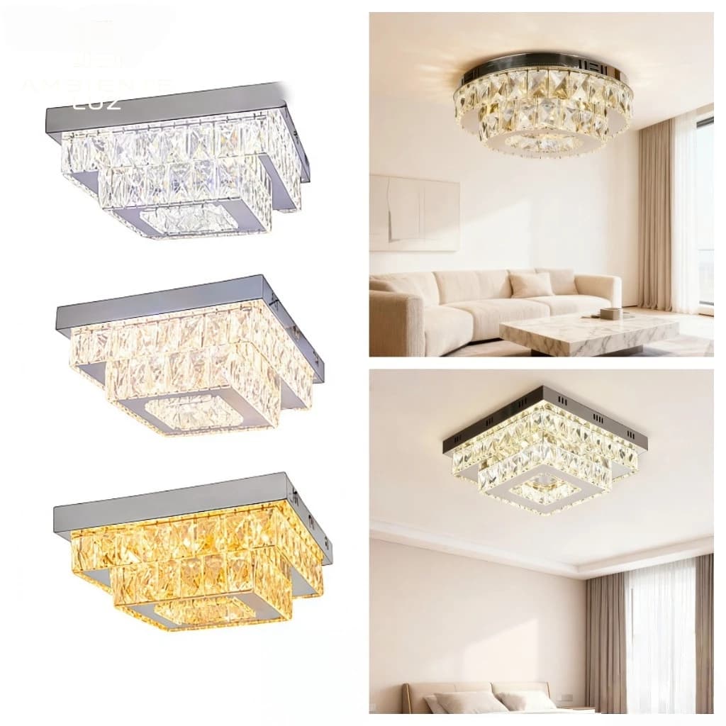Lustre Cristal Luminária Plafon Cristal Led 3 Cores Em 1 Lustre Sala Mesa Hall Pendente Cristal LED