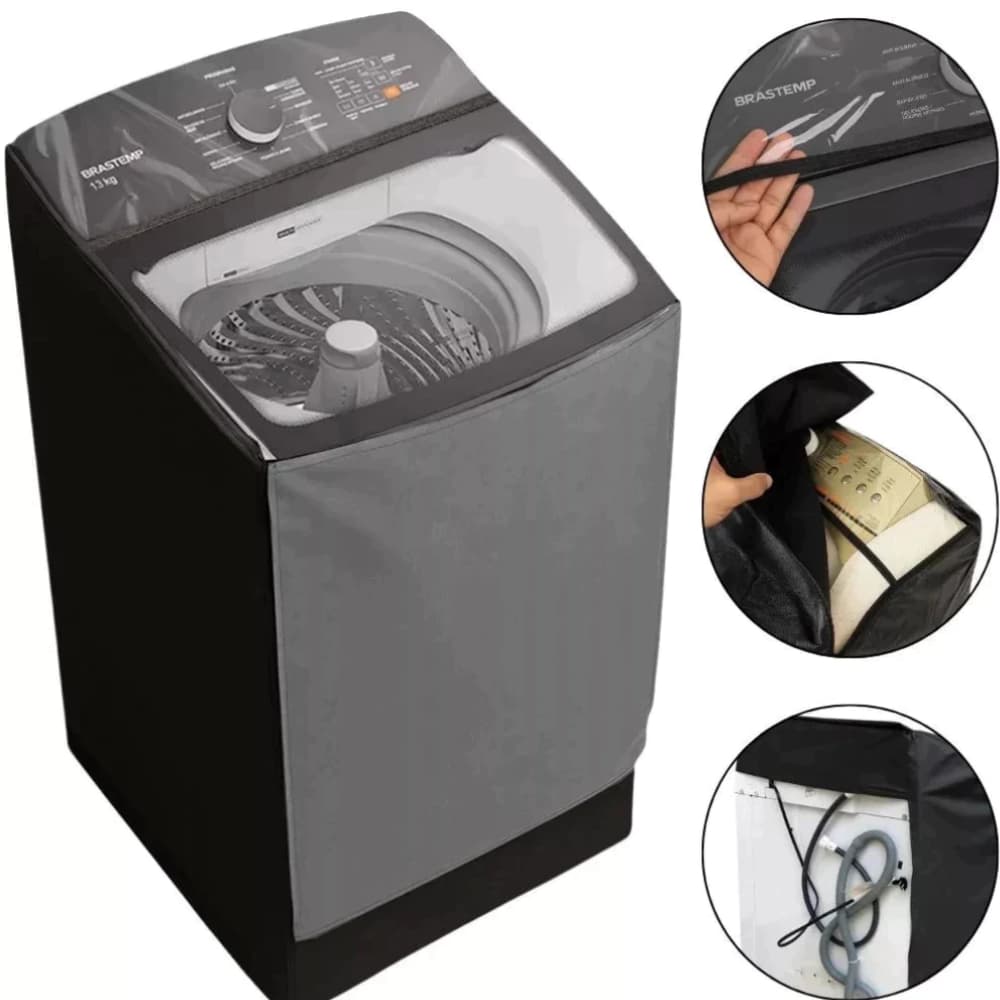 Capa Maquina De Lavar Brastemp 14kg Bwk Zíper Transparente Preta Reforçada Resistente