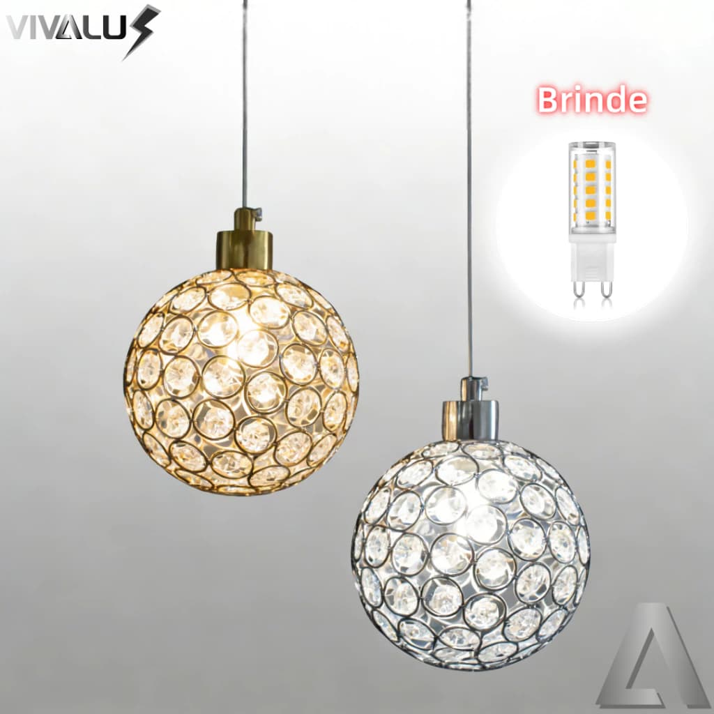Lustre Pendente Globo Cristal Brilhante Lustre Bolinha Bola Lavabo Gold G9 BQ 7W Luminária Elegante