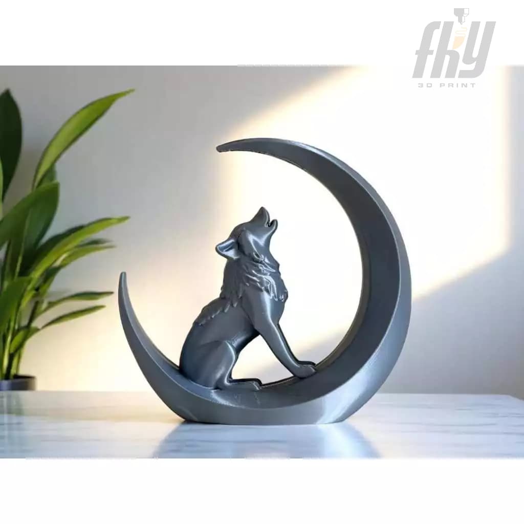Decoração Escultura de Lobo na Lua Uivando - Design Artístico com Toque Místico, Estilo Minimalista