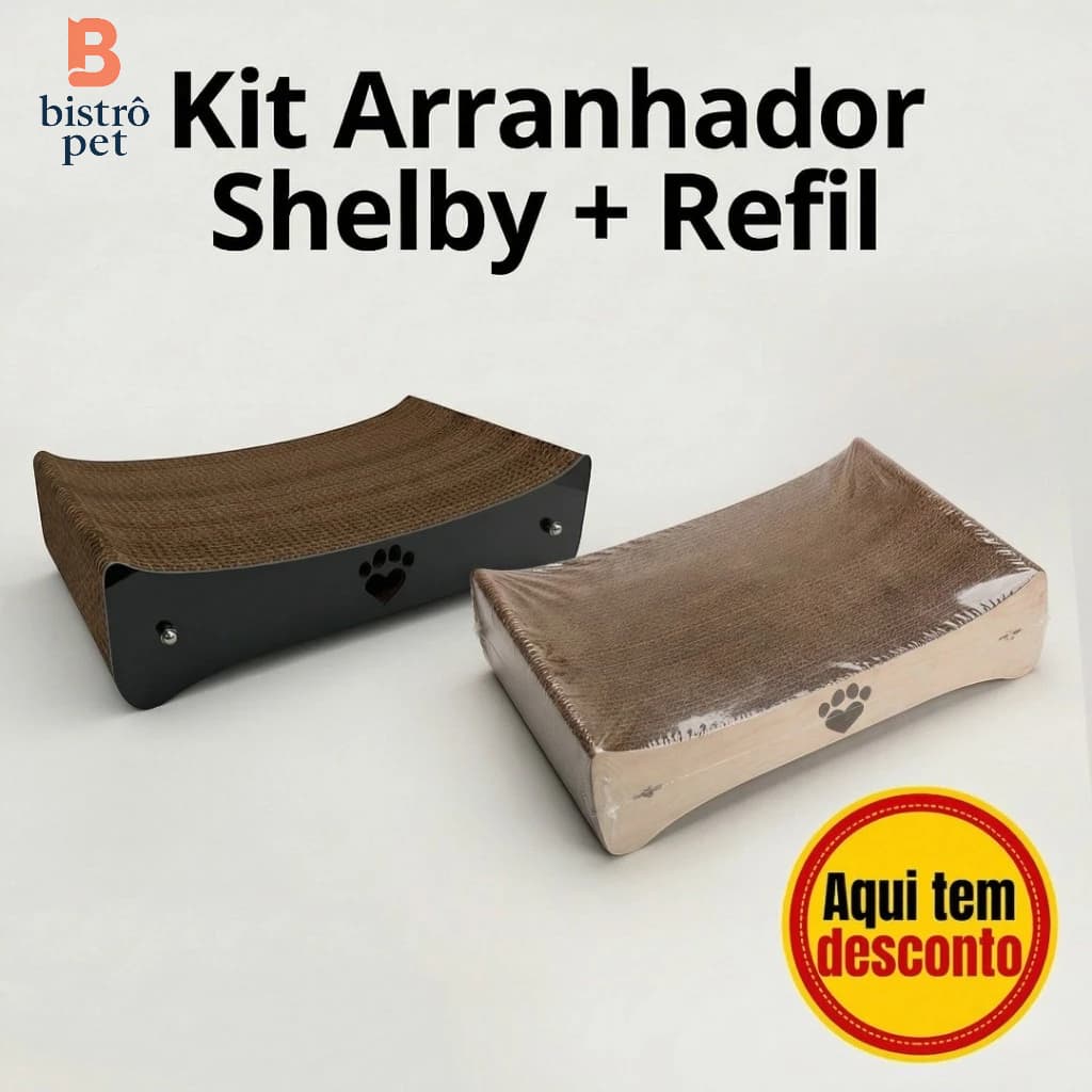 KIT Arranhador para gatos curvo papelão Shelby + Refil
