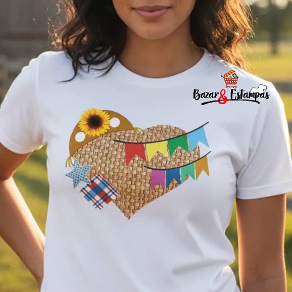 1 Camiseta Coração de Palha Festa Junina São João Personalizada Arraiá Caipira Unissex