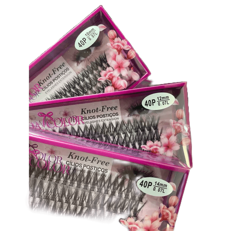 Tufos Fada Color 40 pelos para extensão de cílios  curvatura L efeito fox eyes ou raposa