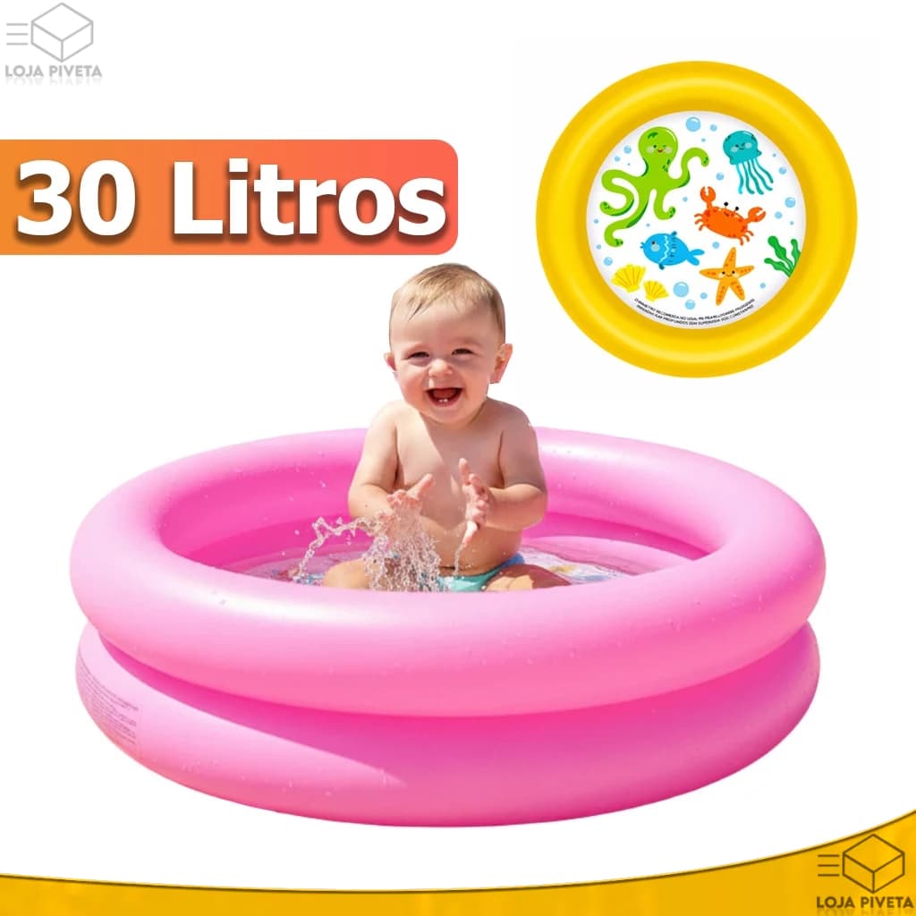 Piscina Infantil 30 Litros Para Bebês e Crianças Inflável Redonda 60cm Rosa ou Amarelo Praia Verão