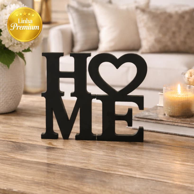 Placa Decorativa HOME Escultura Enfeite para Mesa Estante Sala Moderno Preto Branco 12cm