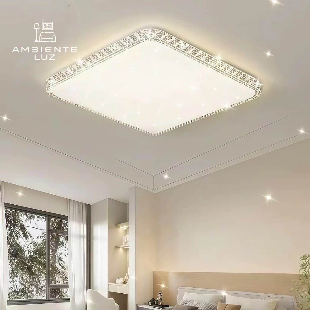 Plafon 1 Andar Cristal Céu Estrelado Efeito Cristal Estrela Led Multicor Plafon Sobrepor 18W 24W 36W