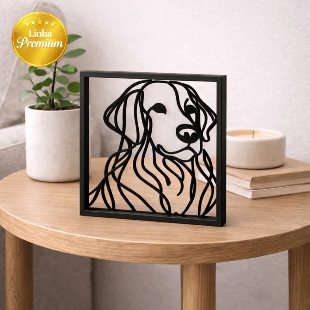 Escultura Quadro Decorativo Minimalista Vazado Silhueta de Golden Retriver